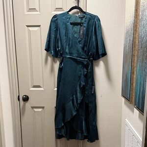 Lulu's Deep Teal Midi Wrap Dress
